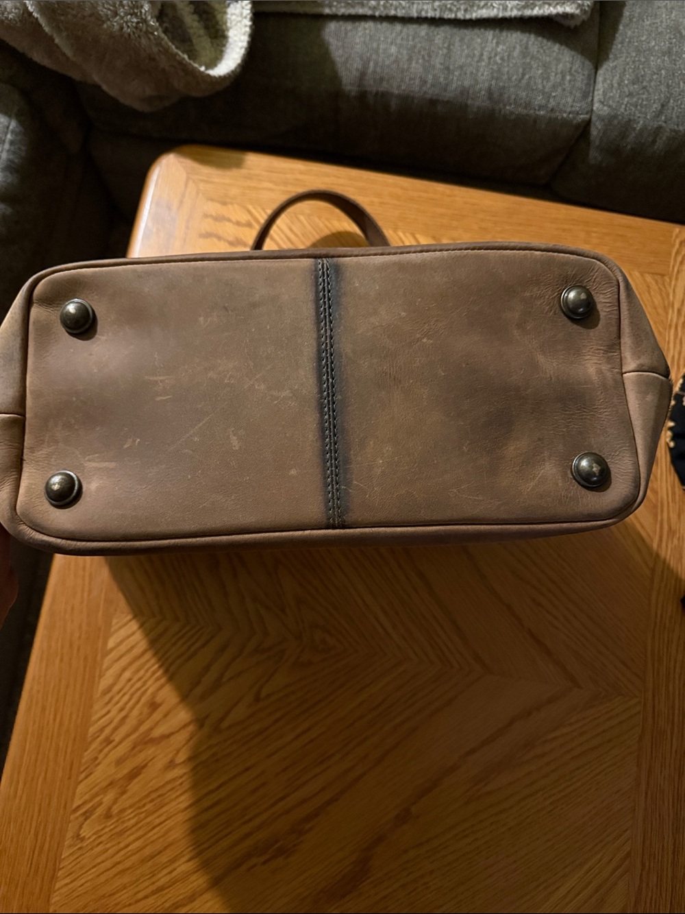STS Ranchwear dark brow and White Cowhide Tote with Brown Leather Trim - Picture 3 of 4